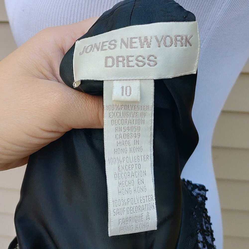 Jones New York Black Sheath Cocktail Dress Beaded Illusion Neckline Sleeveless - Picture 13 of 14